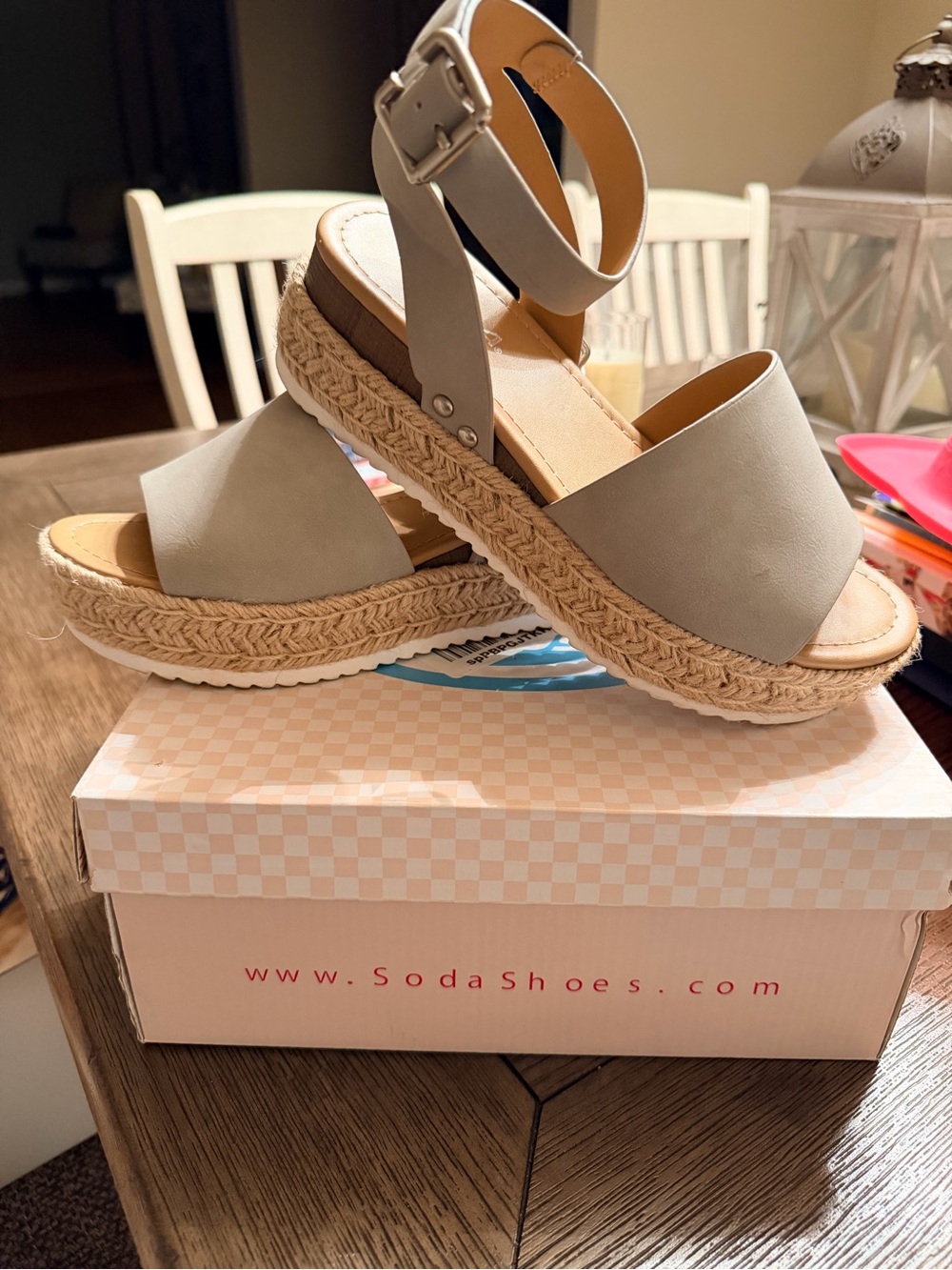 Soda Taupe Platform Espadrille Sandals with Ankle Buckle